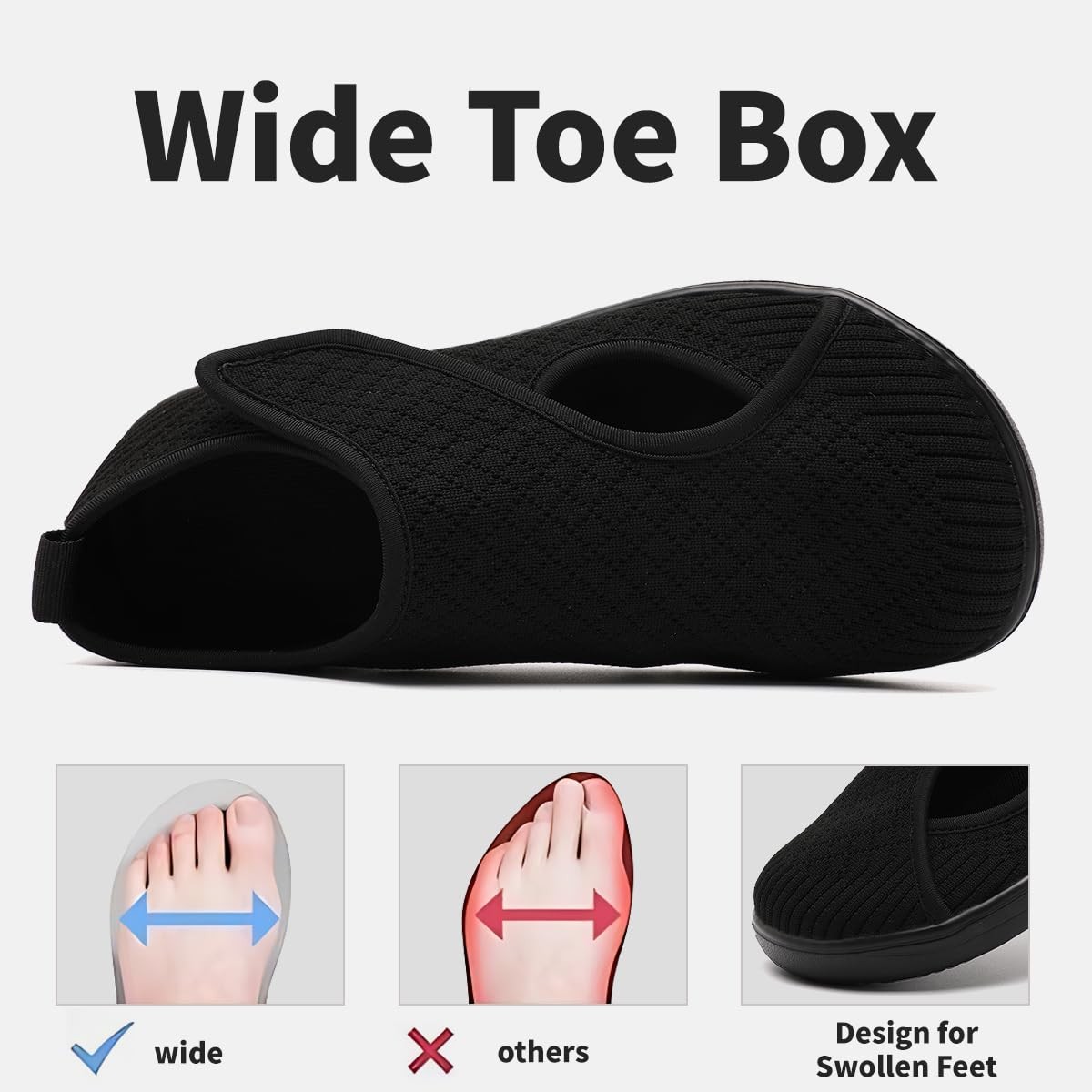 Extra Wide Diabetic Shoes for Women Adjustable Closure Barefoot Slipper Comfo…