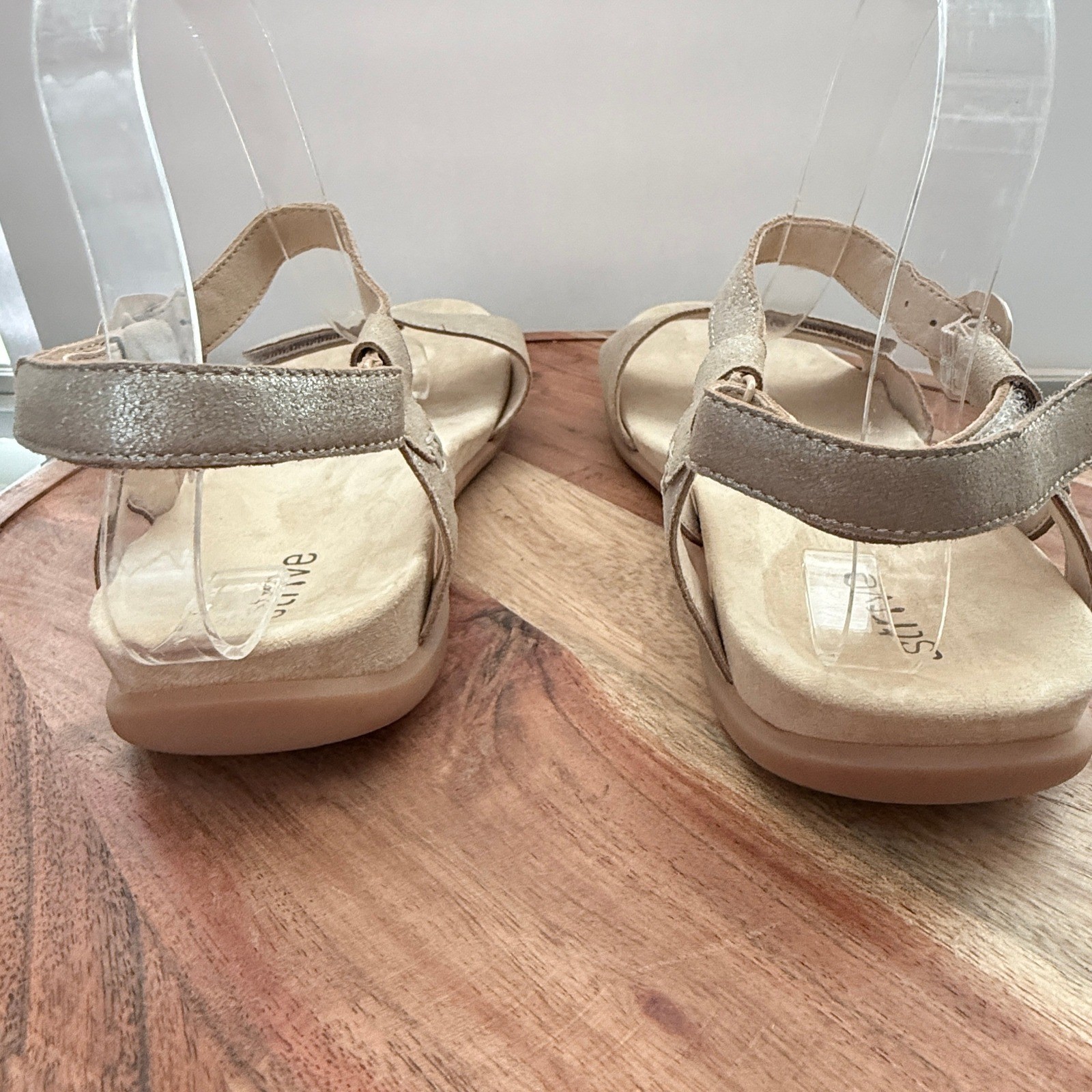 Strive Womens Metallic Champagne Leather Ankle Strap Sandals 9 Comfort Orthotic