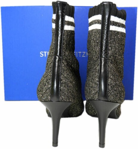 Stuart Weitzman Sock Boots Waverly Ankle Black Gold Stretch US 7.5 MSRP $300+