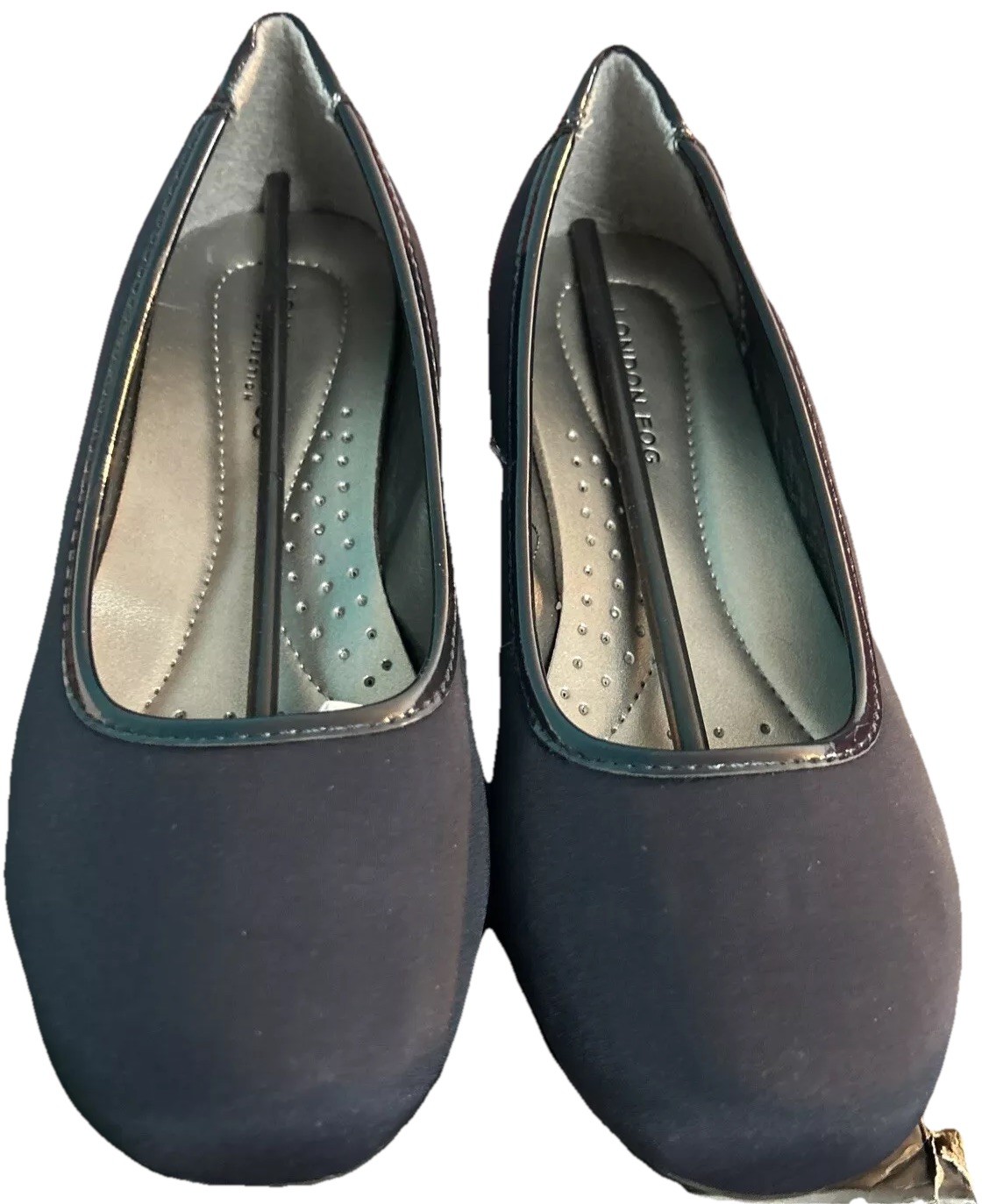 London Fog LF Chester Navy Neoprene FG 156A Slip On Wedge Heel Women Sz 8 M