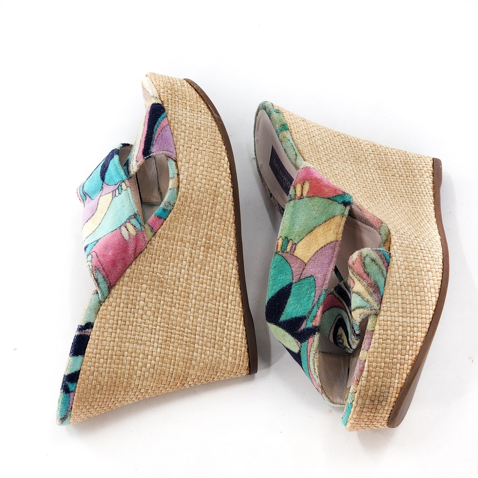 EMILIO PUCCI Multicolored Terry Platform Criss Cross Wedge Heel Sandals Size 5