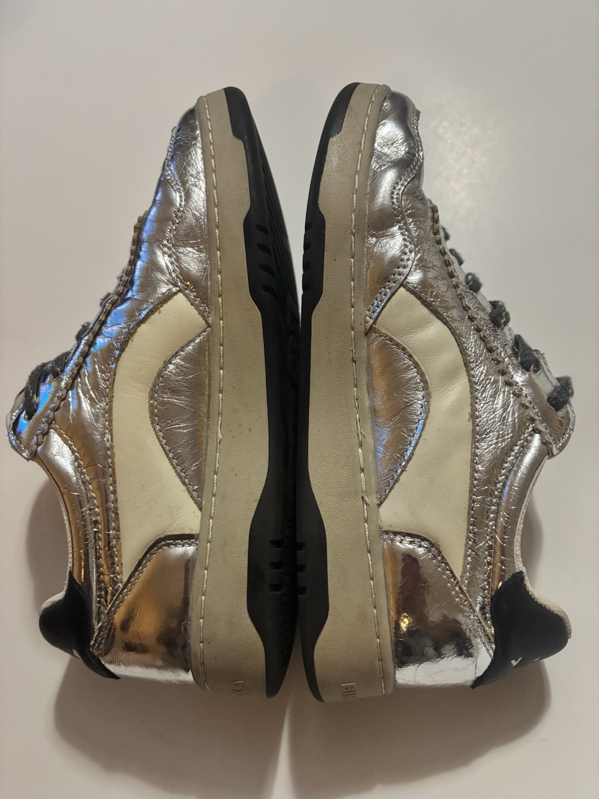 Bimba Y Lola Silver Leather Copsole Sneakers Shoes Ladies Sz 38/US 8