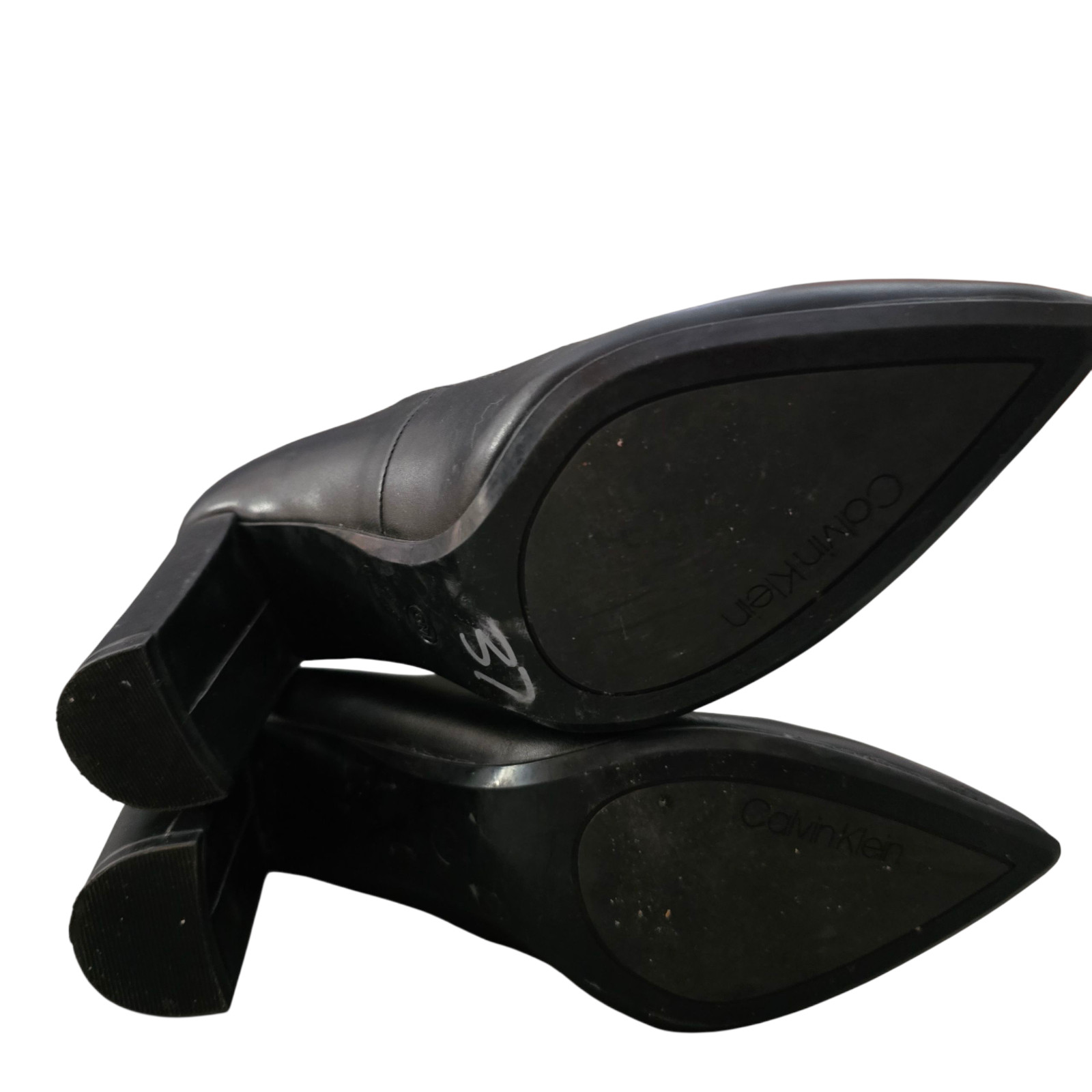 Calvin Klein Block Heel Sz 6M 3.25 in. Heel Black Faux Leather Pumps Col. Black