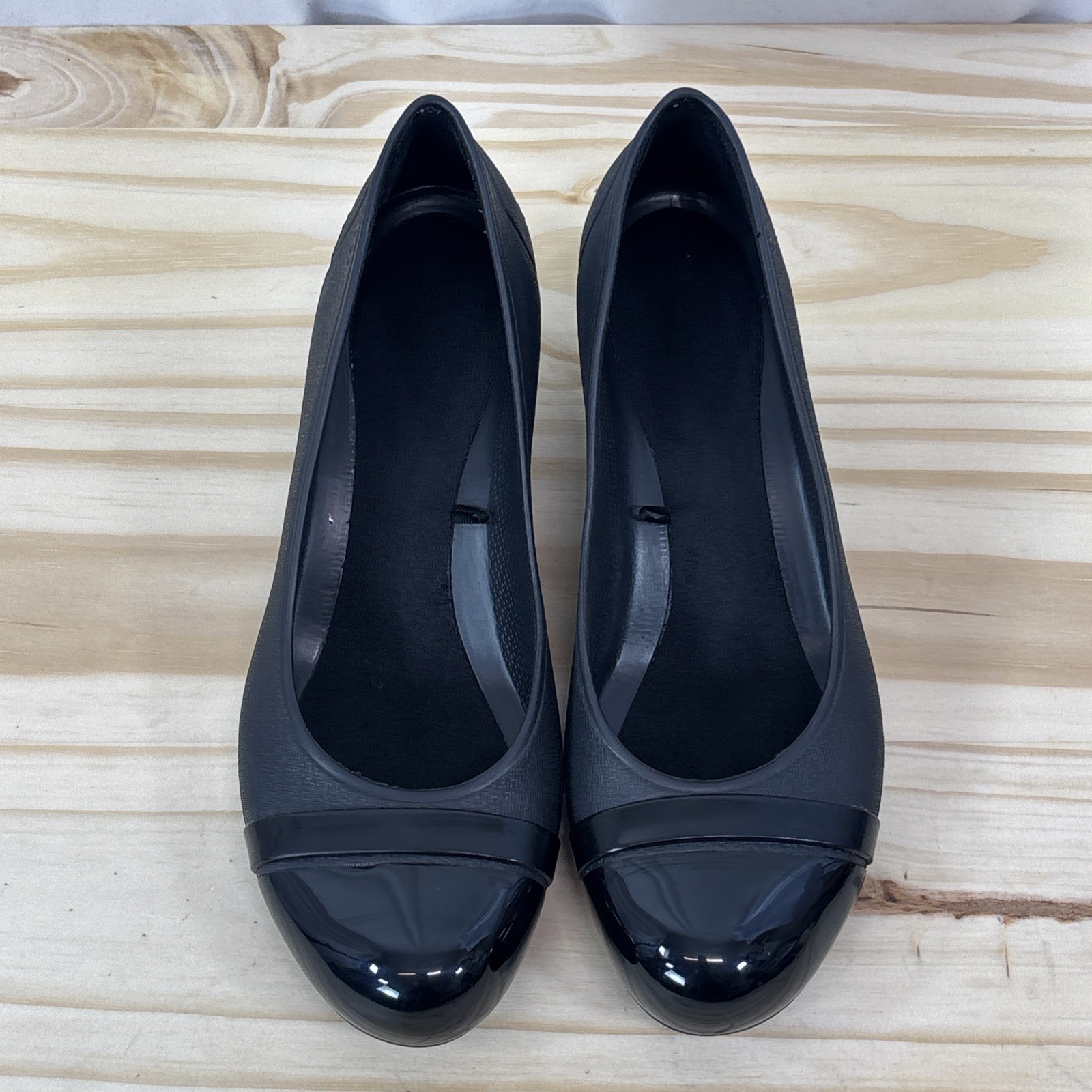 Crocs Wedge Heels Black Croslite Patent Cap Toe Detail Comfort Shoes Womens 8