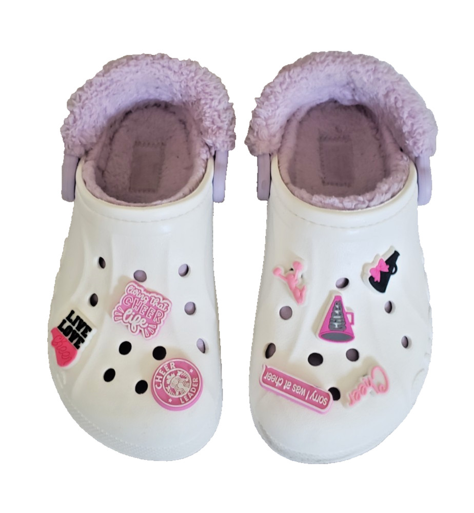 Crocs Baya Lined Fuzz Strap Women’s Size 6 Clog White Lavender 206633-577