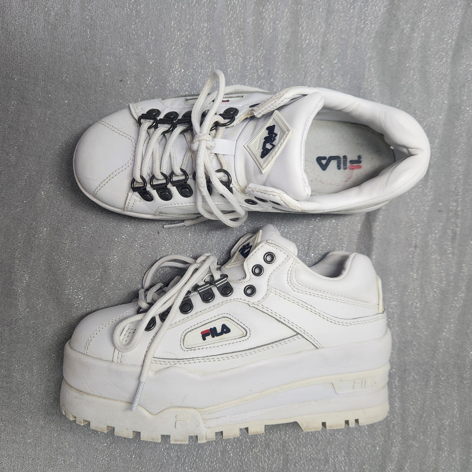 Fila White Trailblazers Platform Chunky D-Ring Sneakers Y2K Streetwear Gorpcore