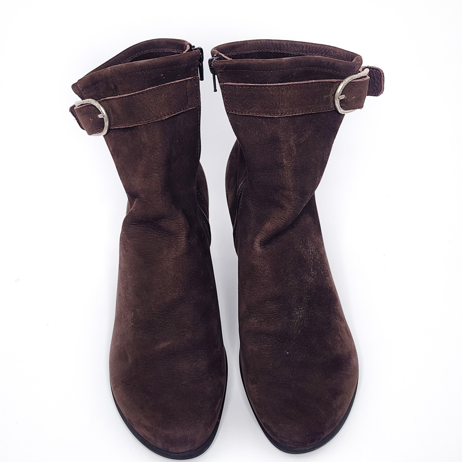 ARCHE Brown Nubuck Leather Ankle Bootie Zip Buckle Detail Size 39 8 8.5