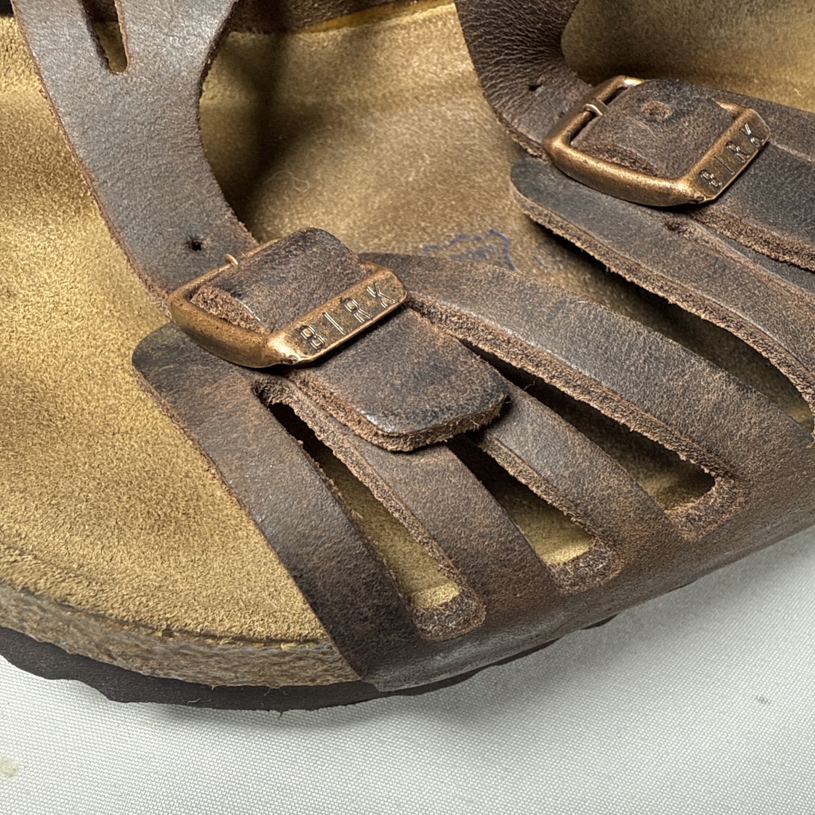 Birkenstock Sandals Brown Granada Slides Leather Buckle Womens 40 L9 M7 2W
