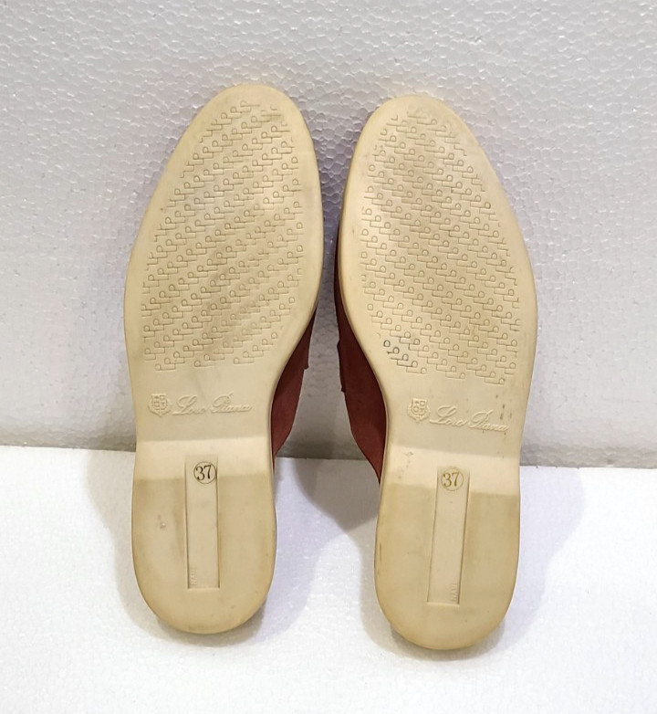 Loro Piana Summer Walk Mules Suede Loafers Rust Red Flats Size EU 37 US 6.5