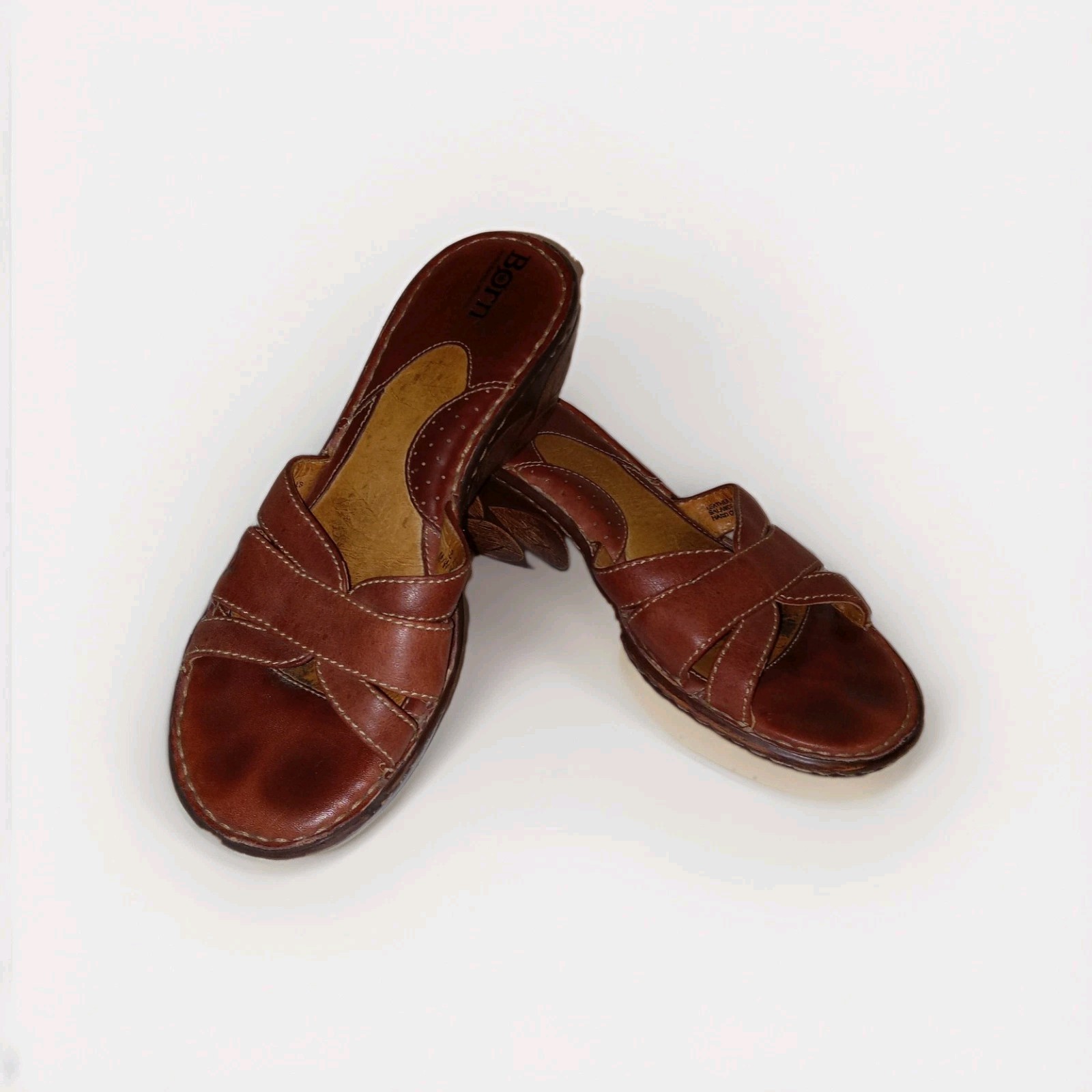 Women’s Born Sandals leather wedge slip on padded sole Brown Sz 8