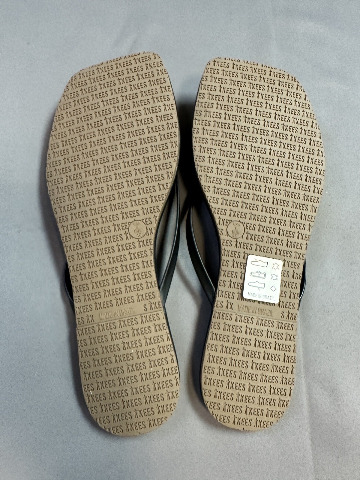 New TKEES Square Toe Lily Women’s Black Leather Thong Sandals/Flip Flops – US 9