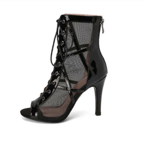 Womens Faux Leather Mesh Splice Sandals Lace Up Back Zip Open Toe Ankle Boots SZ