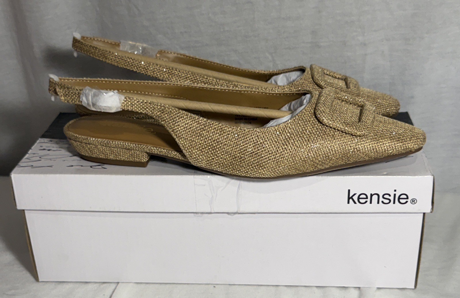 NEW NIB Kensie Poppi Slingback Flats Womens Size 8 Dark Natural Sparkle Shoes
