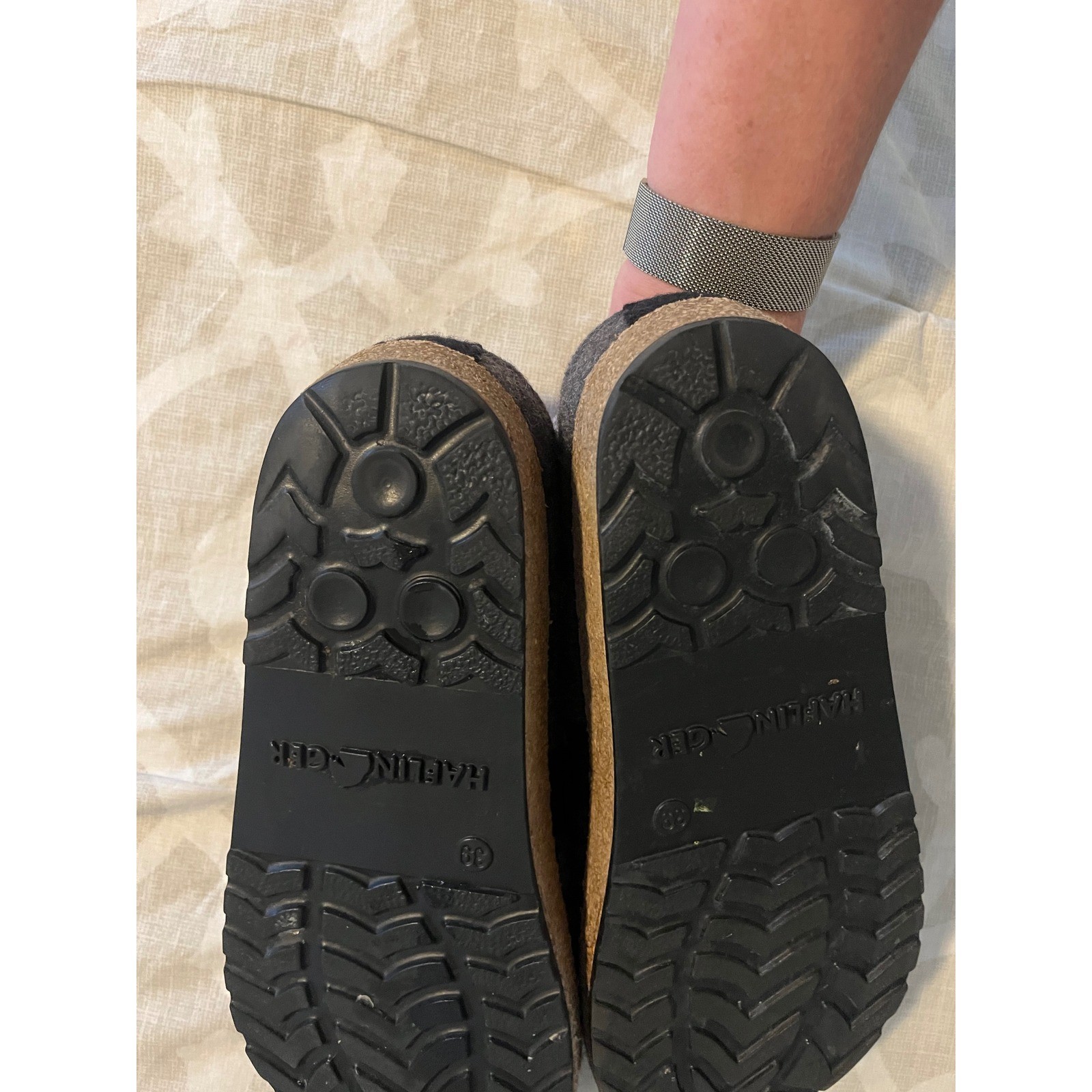 Haflinger Magic Wool Clogs Charcoal Black Swirl Embroidered Slippers Size 39/8