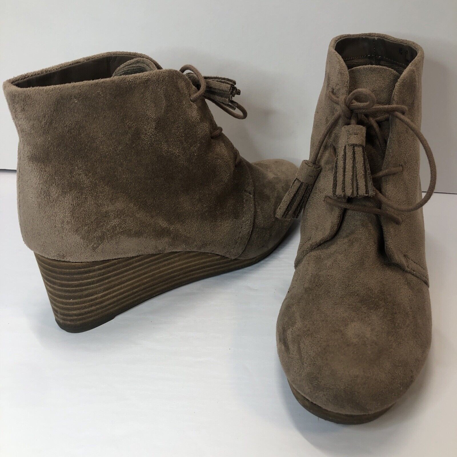 Boots Women 7M Dr Scholls Dakota Wedge Heels Ankle Booties Brown Fabric Cool Fit