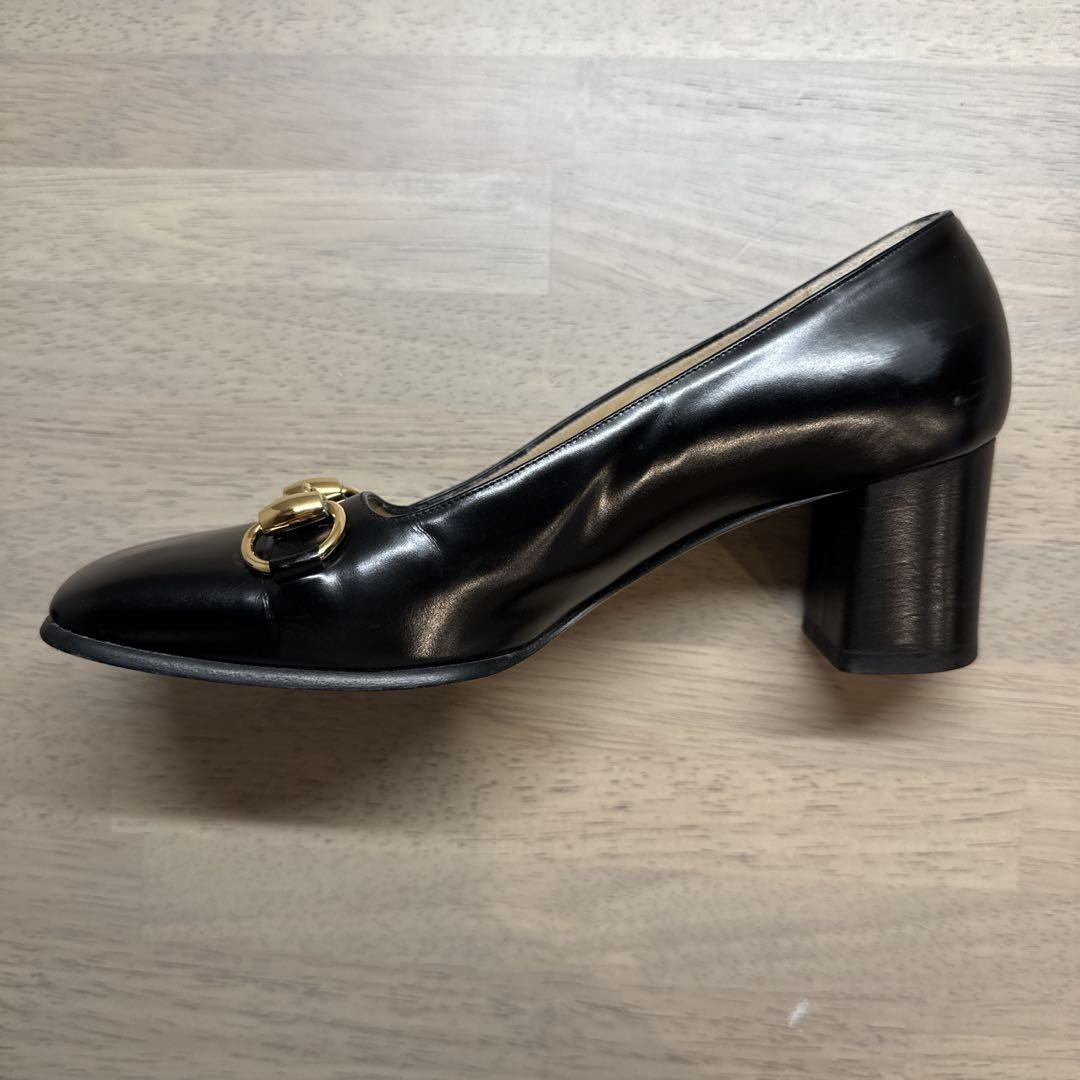 GUCCI Horsebit Leather Pumps Square Toe 23cm Black Italy