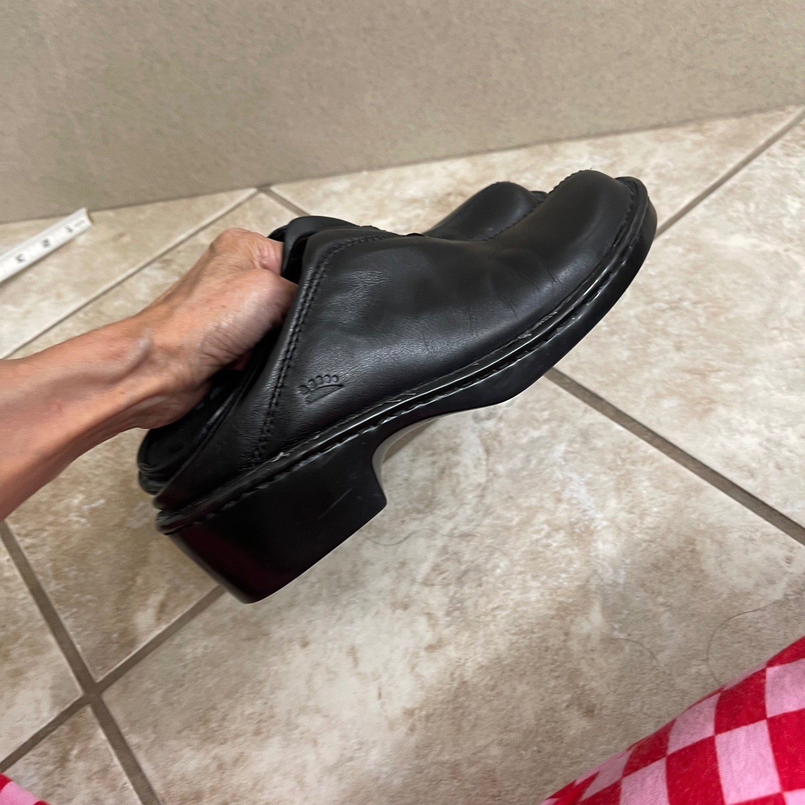 Spring step Lexi Black Leather Mules Clogs Womens Size 8 Block Heel Slip On