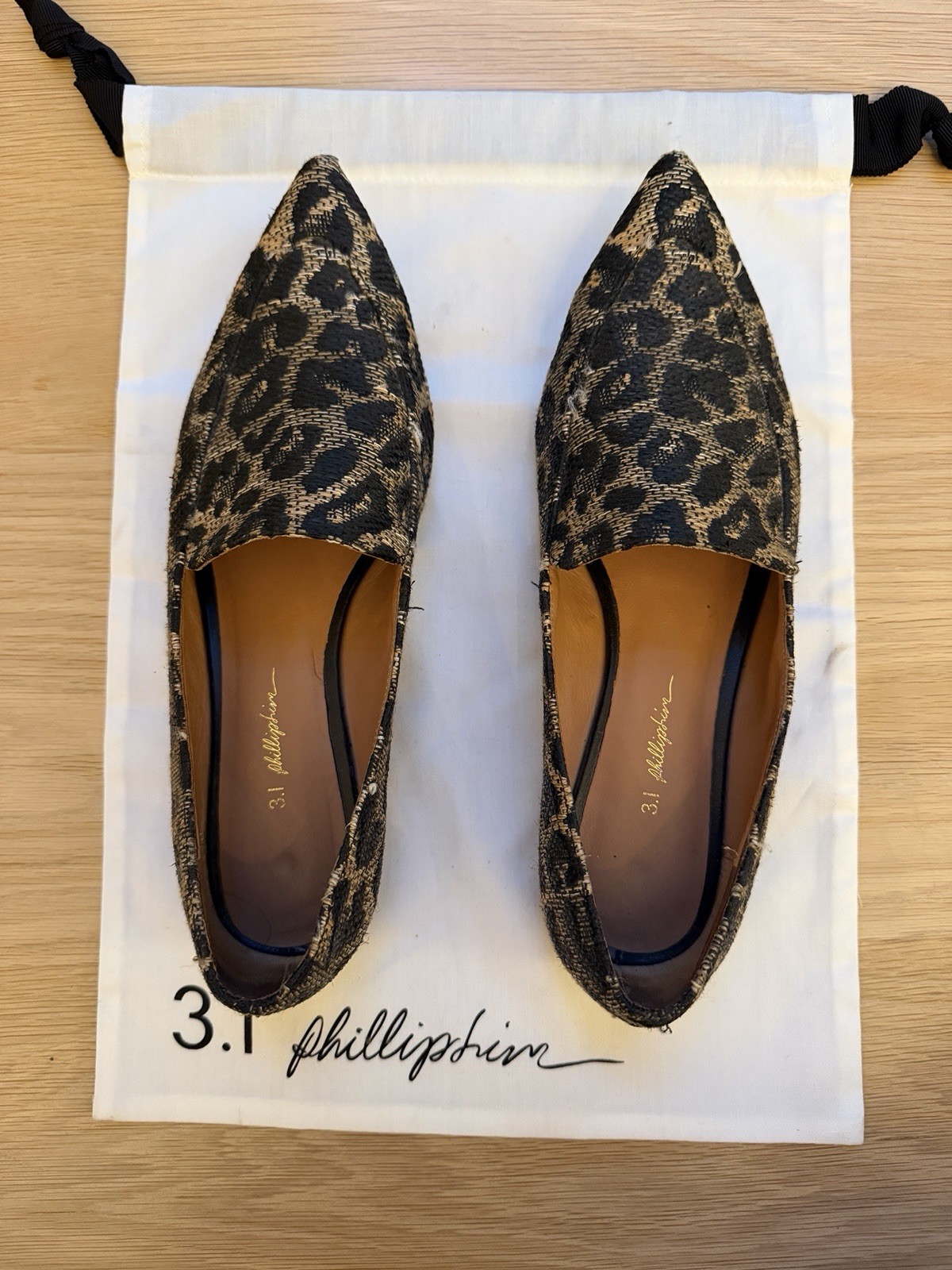 3.1 Phillip Lim Leopard Print Pointed Toe Smoking Slippers Loafers Flats