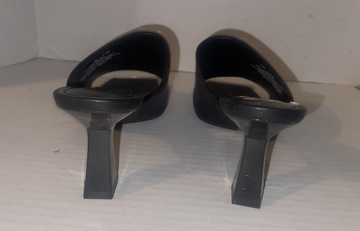 DKNY Black Slip On Square Open Toe Heels Women’s Size 10 Block Heel Designer