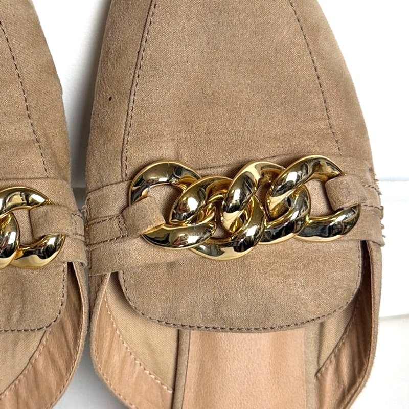 Steve Madden NYC Beige Faux Suede Chain Mule Loafers Slip On Flats Womens 8