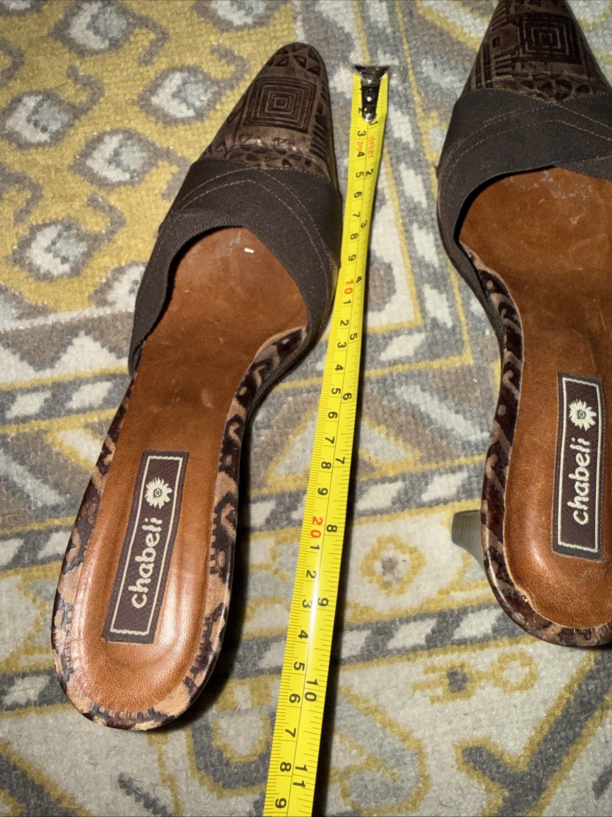Chambeli Mule Brown Tribal Geometric Print Heels Pointed Toe Shoes 7.5/8