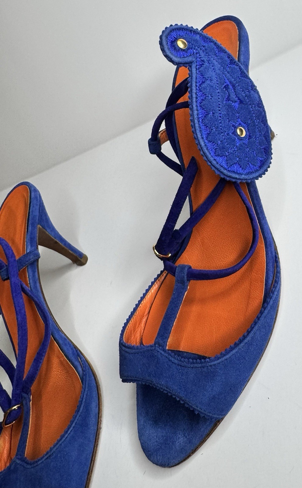 Hermes Sandals Blue Suede Heels Women’s Size 36 USA 6 Used Made In Italy
