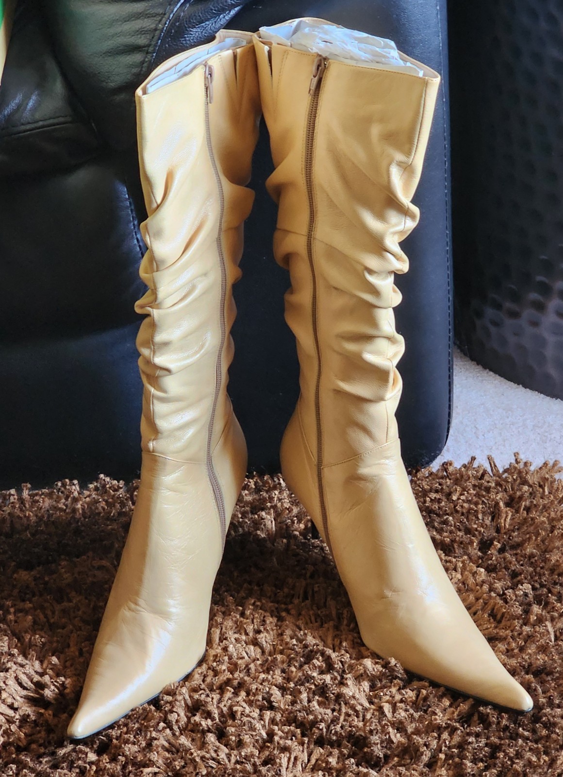 NIB BRONX – Champagne (metallic) LEATHER Pointed Toe Stiletto Boots