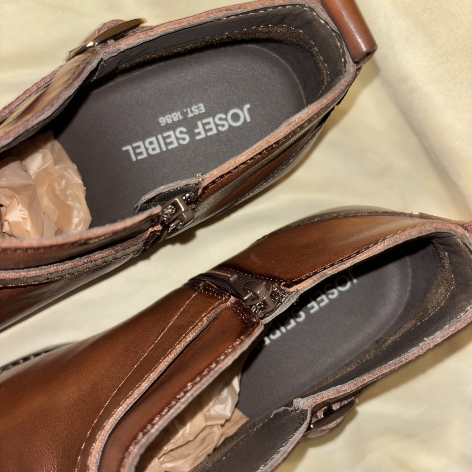 New Josef Seibel Kate 10 Sz 9.5 EU 41 Ankle Boots Castagne Brown Leather $170