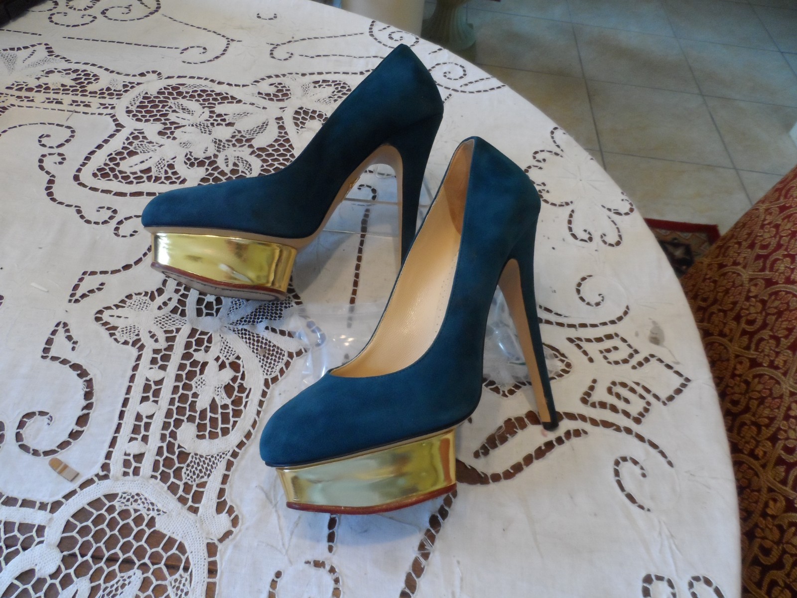 Charlotte Olympia Turquoise Blue Suede «Dolly» Pumps Size 39.5″ M