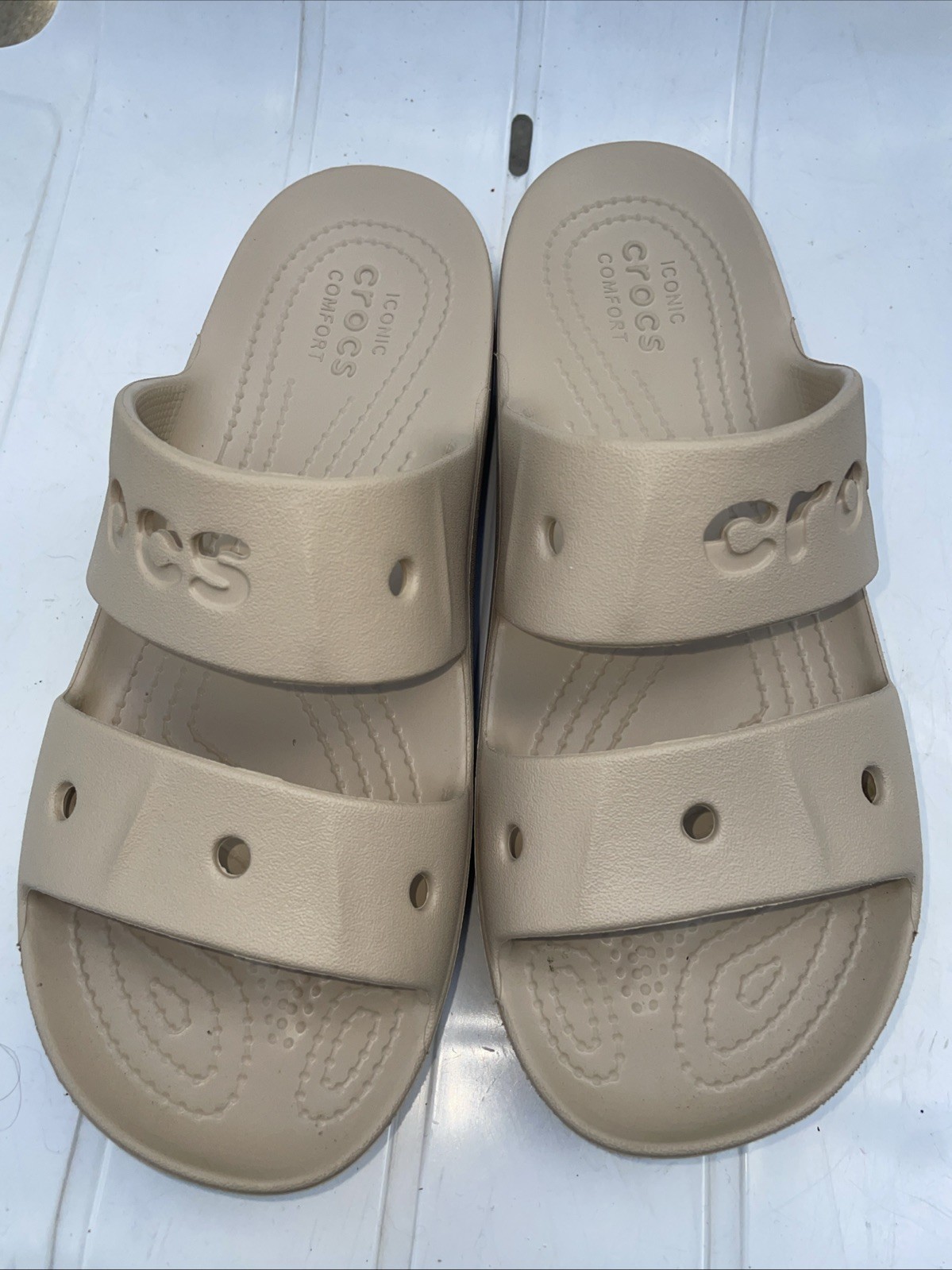 Crocs Baya Platform Cream Slip On 2 Strap Slide Flip Flop Sandals Women Size 7