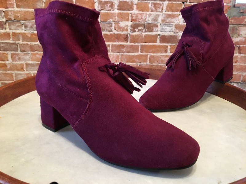 Sporto Burgundy Wine Waterproof Suede Stretch Tassel Samantha Ankle Boots 9 Sale