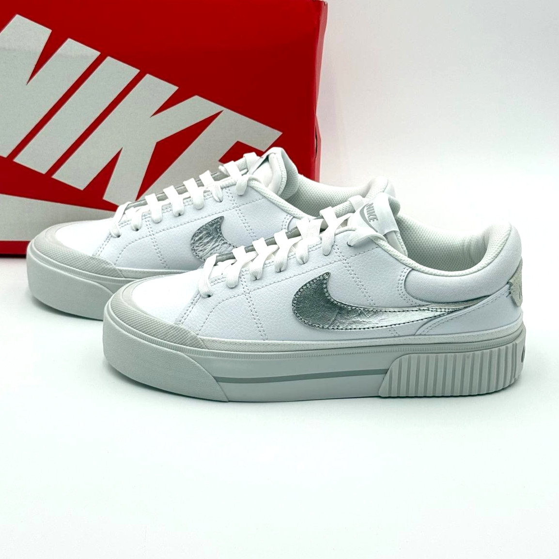 Nike Court Legacy Lift Women’s Sneakers HQ2307-100 White Metallic Silver