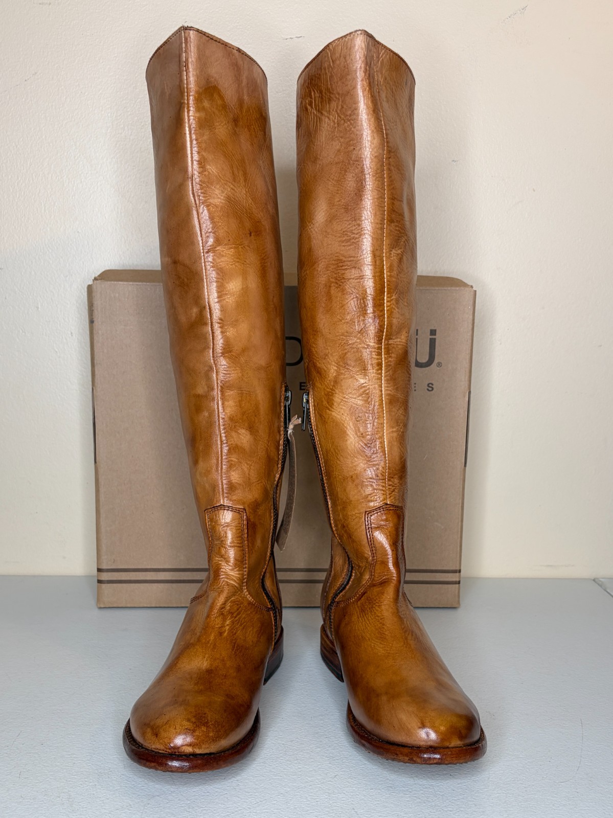 BED STU Tess Tan Distressed Leather Tall Riding Boots BedStu Size 8