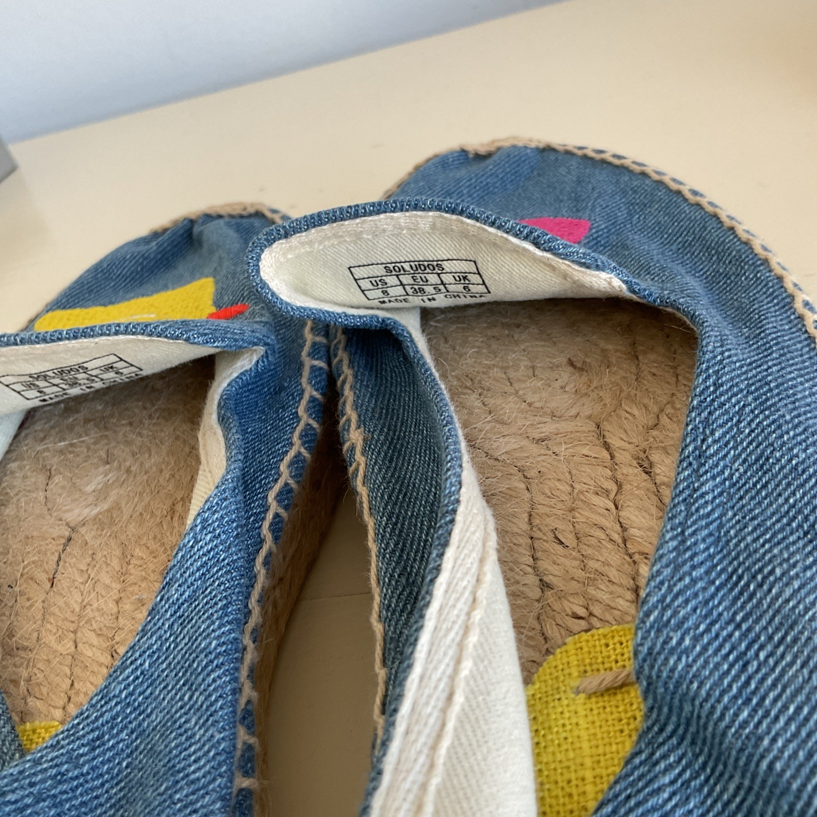 Soludos Espadrilles Embroidered Flamingo Duck Loafer Women Size 8 Blue Denim New