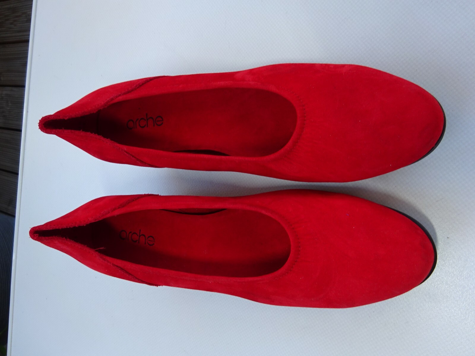 Ark women’s rubber edge shoes pumps leather nubuck latex red France size 36.5 new