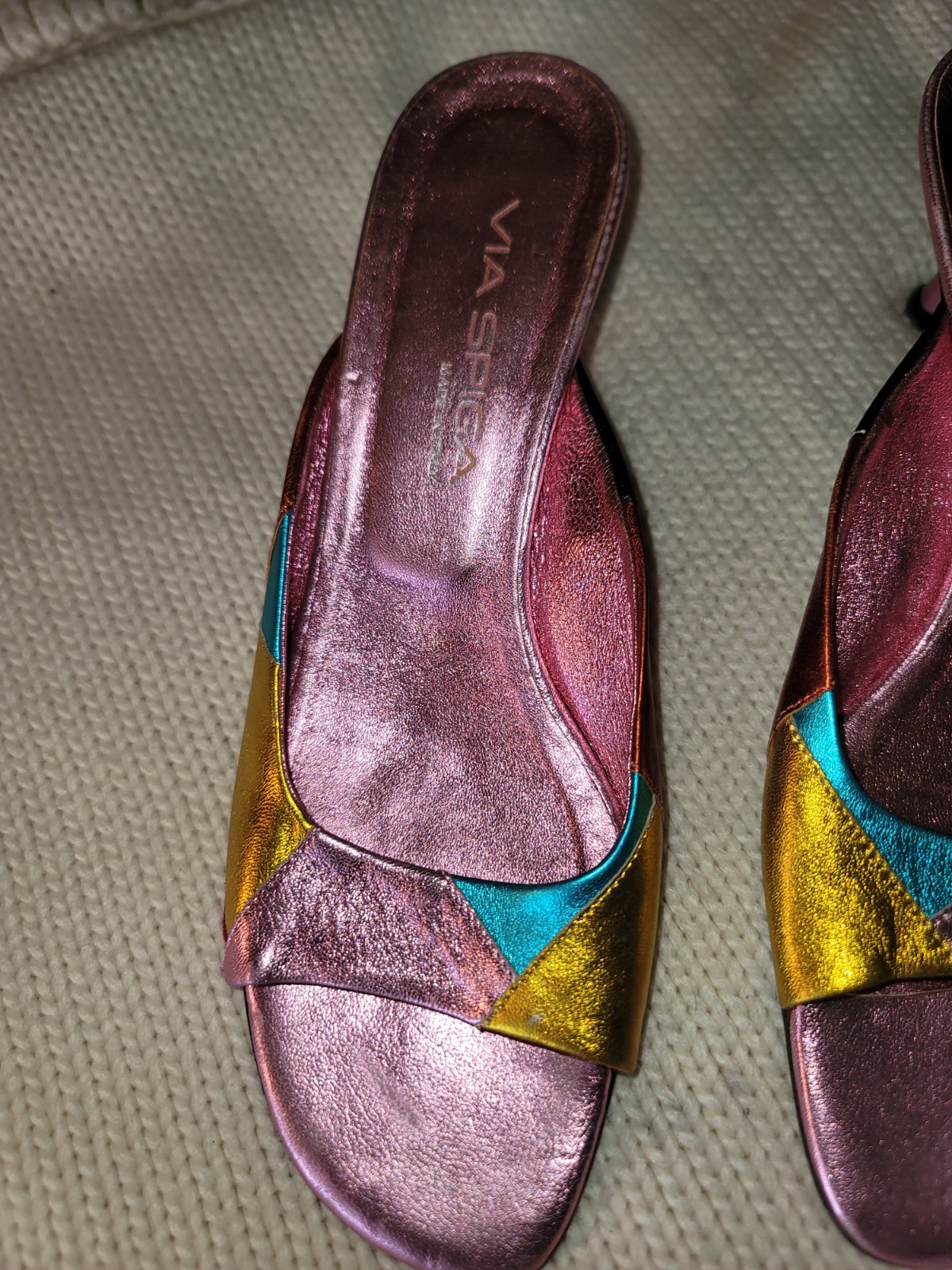 Via Spiga Colorful Leather Open Toe Slip On Sandals with Heels Size 8.5