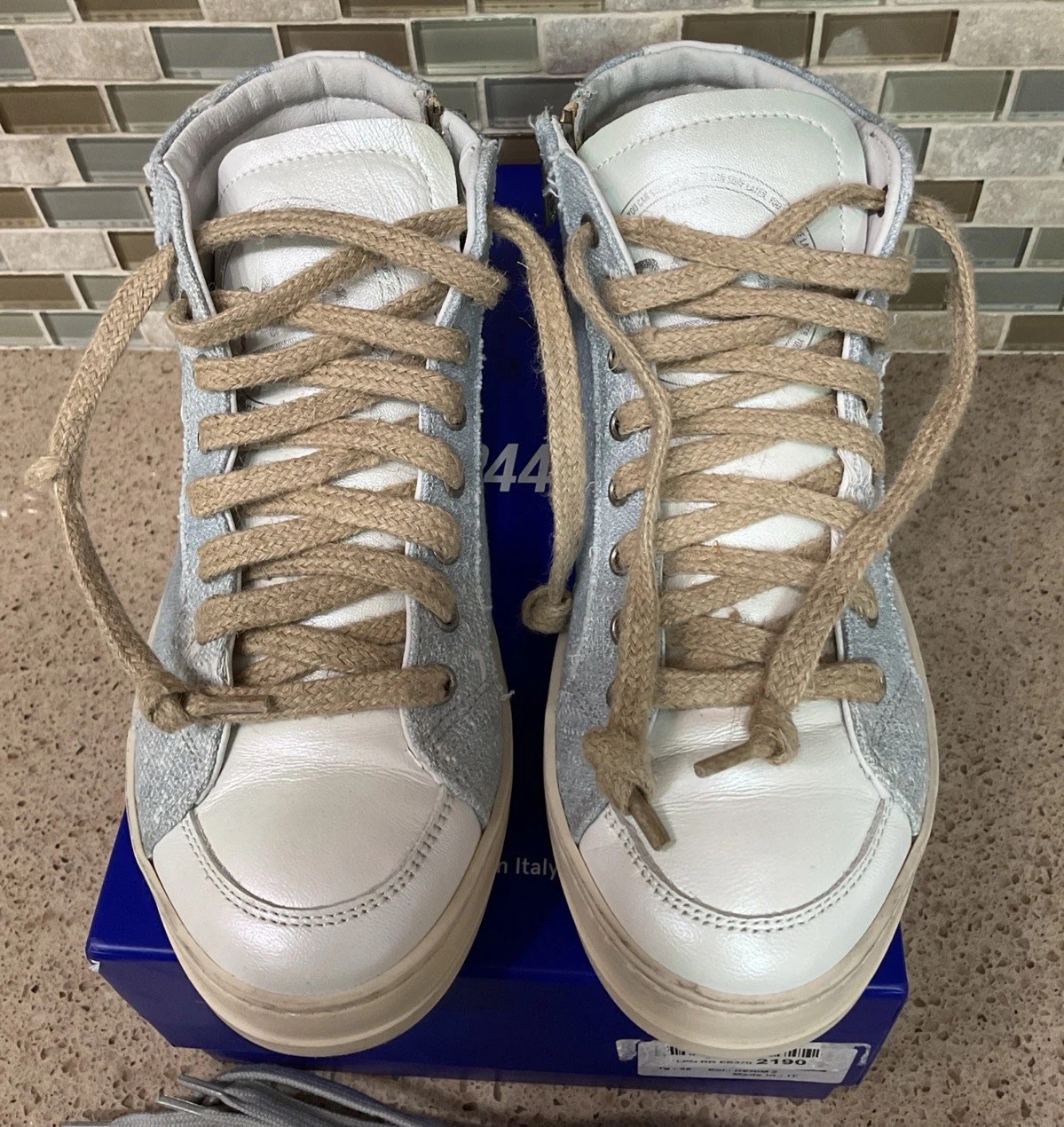Womens P448 Sneaker Skate Denim 2 Leather High Top Italian Zipper EU 36 US 6-6.5