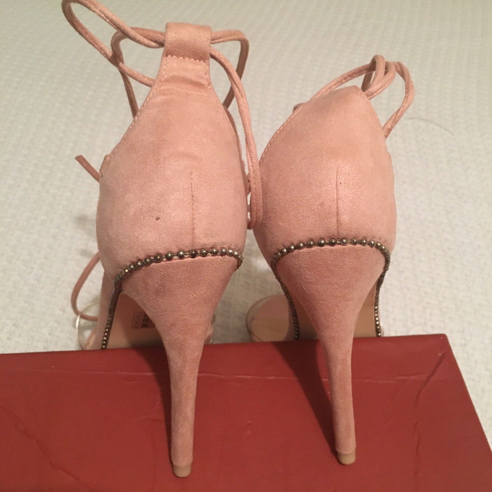 Mackin J 213-44 Women Transparent Strap High Heels Pumps Shoes Lace Up Nude Sz 9