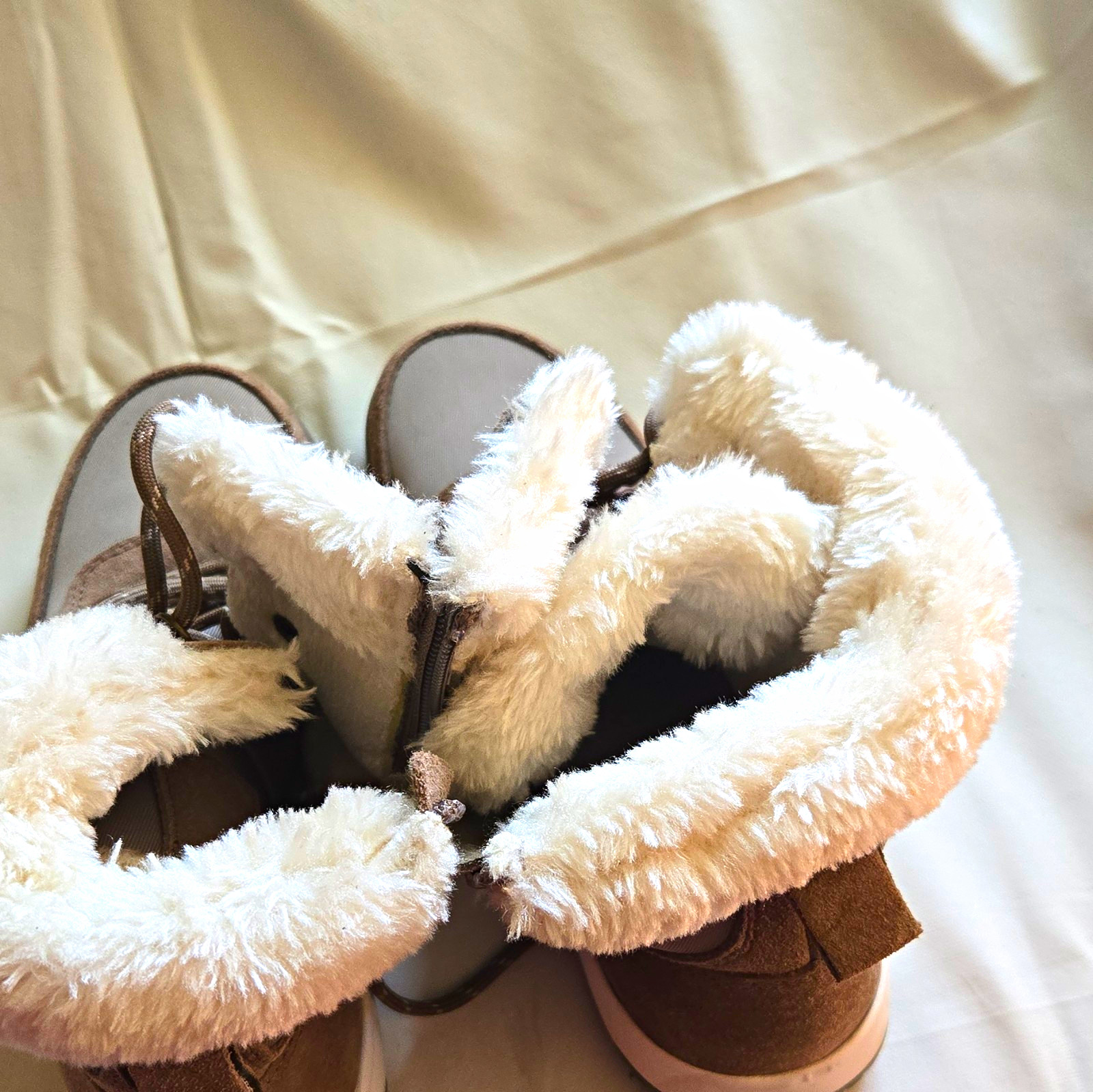 Women’s Lace-Up Faux Fur Lined Ankle Bootie Round Toe Brown/Gray 7M Zipper