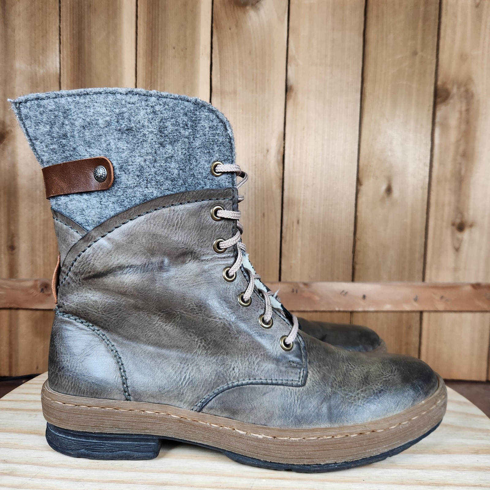 Rieker Felicitas Boots Womens 8.5 39 Gray Mid Calf Lace Up Side Zip Winter