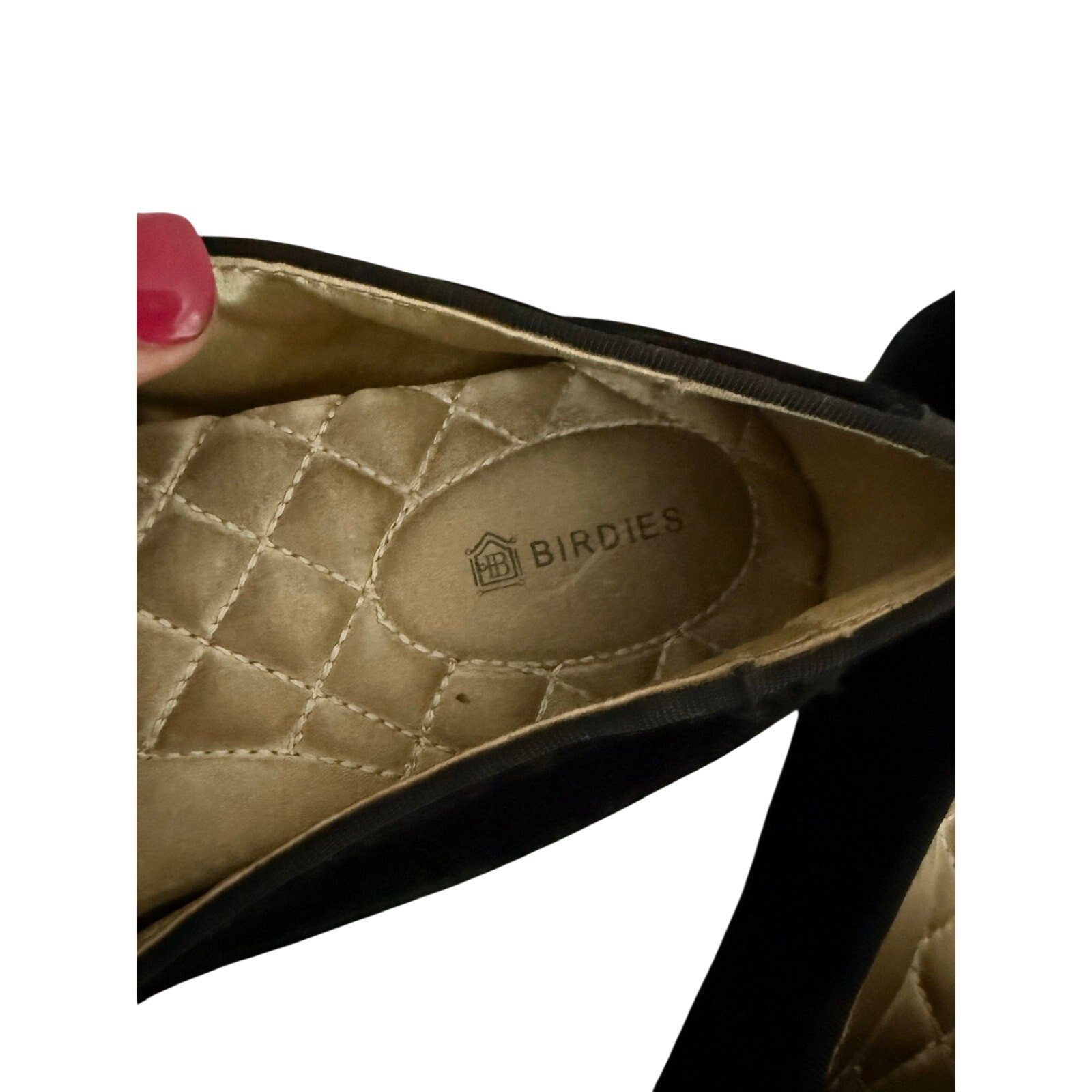 Birdies Black Velvet Flats Pointed Toe Loafers Women’s Size 8 Quilted Comfort