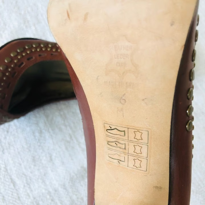 Costablanca Brown Leather Studded Pointed Toe Pumps Size 6