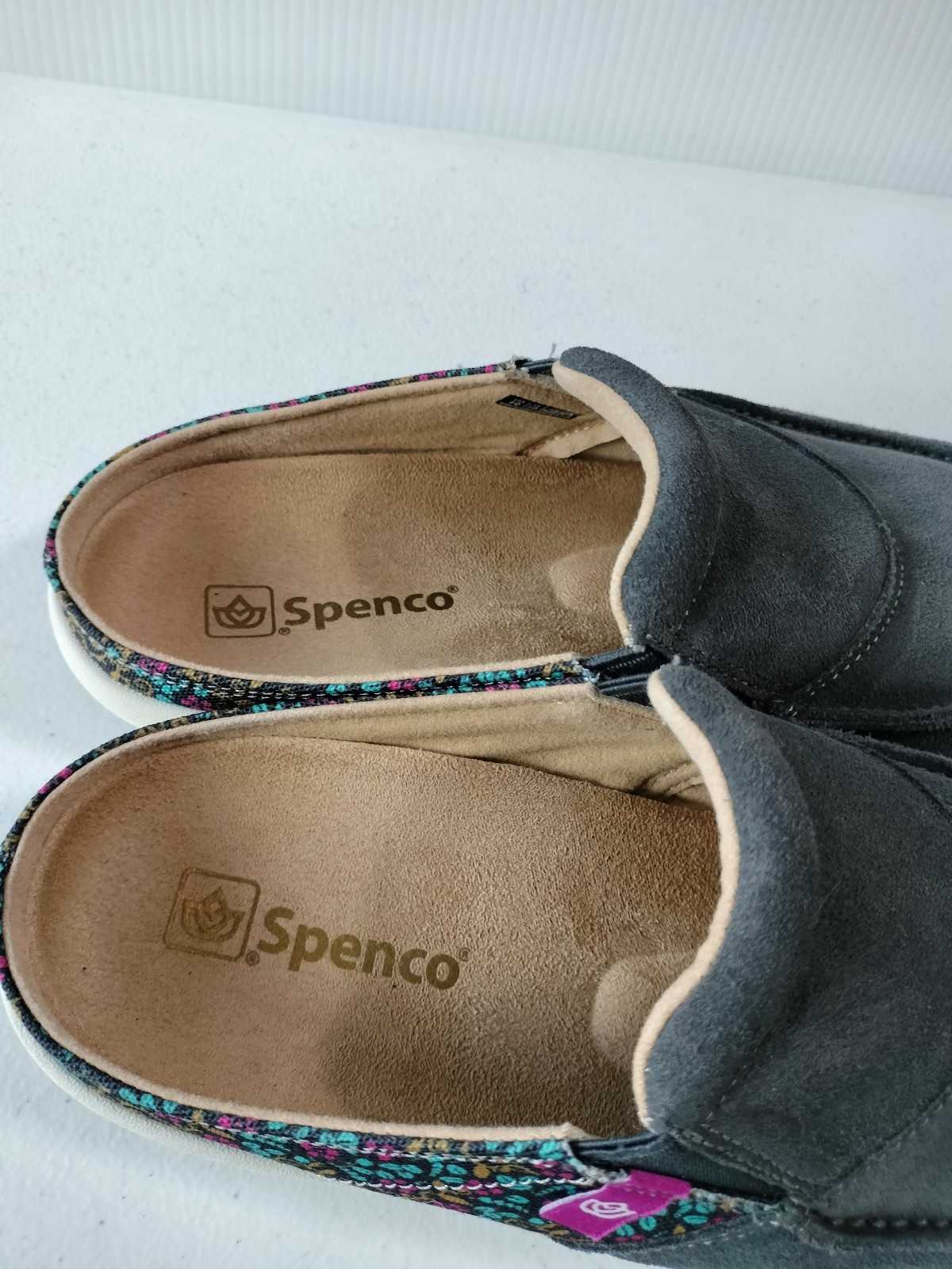 Spenco Siesta Vis Gray Floral Slide Slip On Clog Mules 9D Comfort Travel