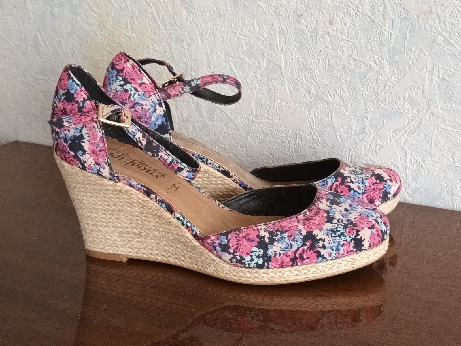 New Look Espadrille Sandals Wedges Textile Floral Multicolor Sz 8 /UK 6 /EUR 39