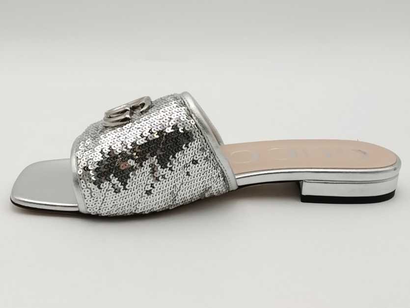 Gucci Marmont Slides W Silver Sequins Dbl G Silver Size 37.5 Aa0726lorsa
