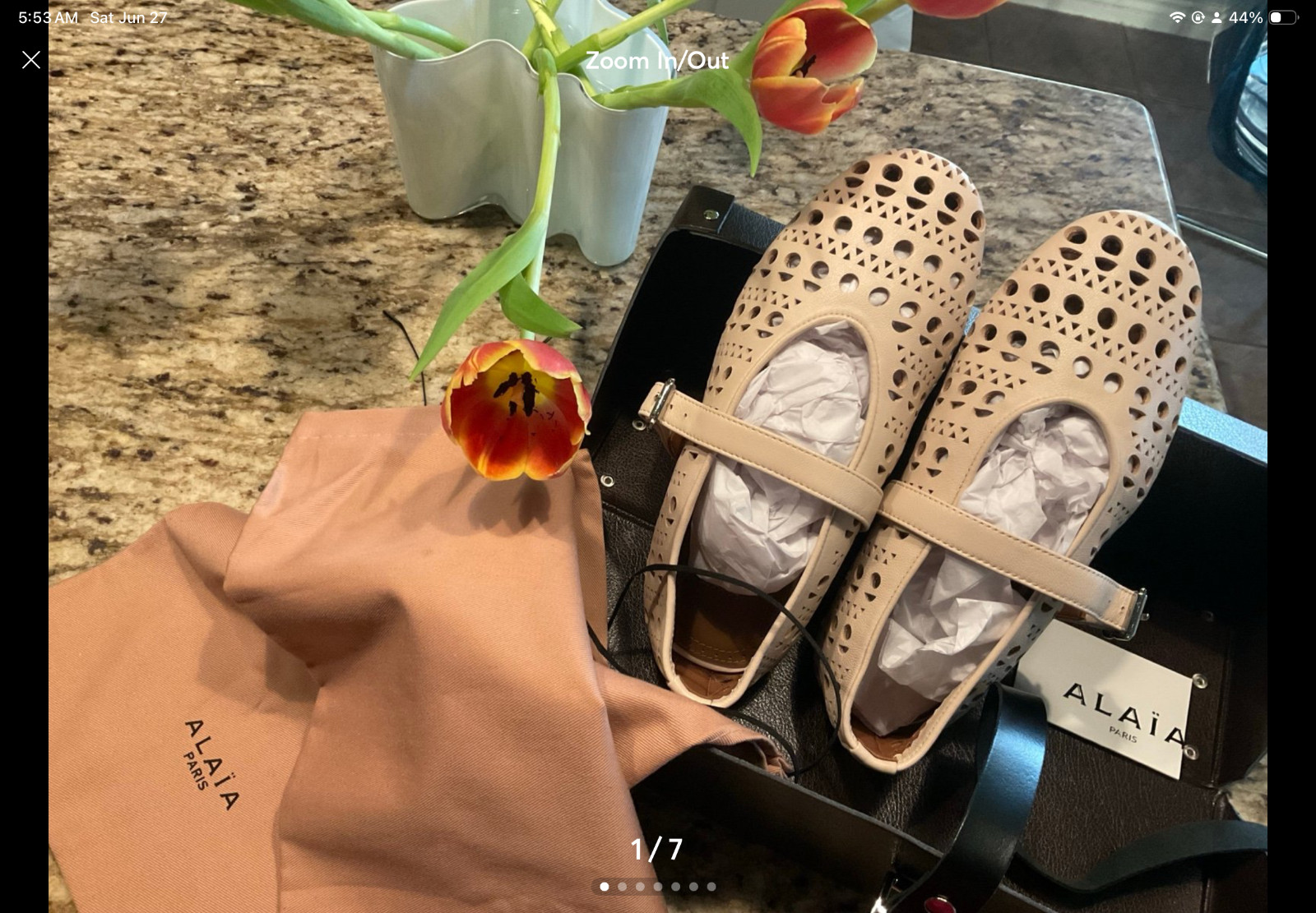 Alaia Paris Laser Cut Leather Ballerina Flats Ivory EU 37 US 6.5 Made Italy NEW