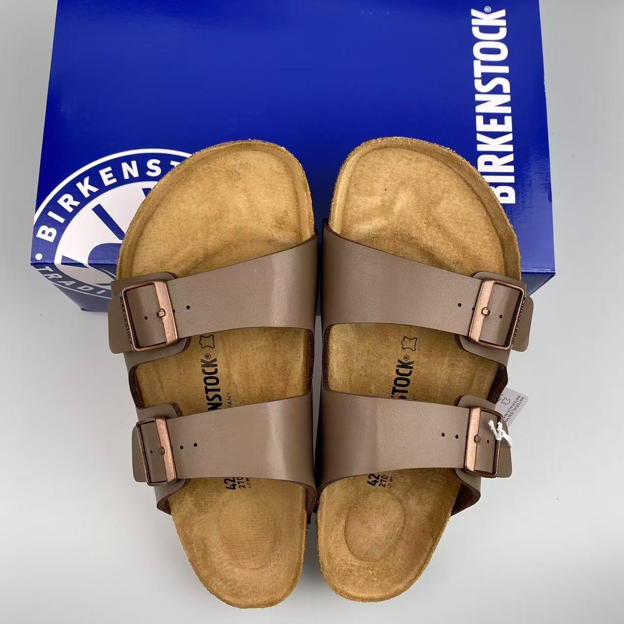 Birkenstock Arizona Birkibuc Leather Unisex Sandals Shoes Mocha/Stone All Sizes