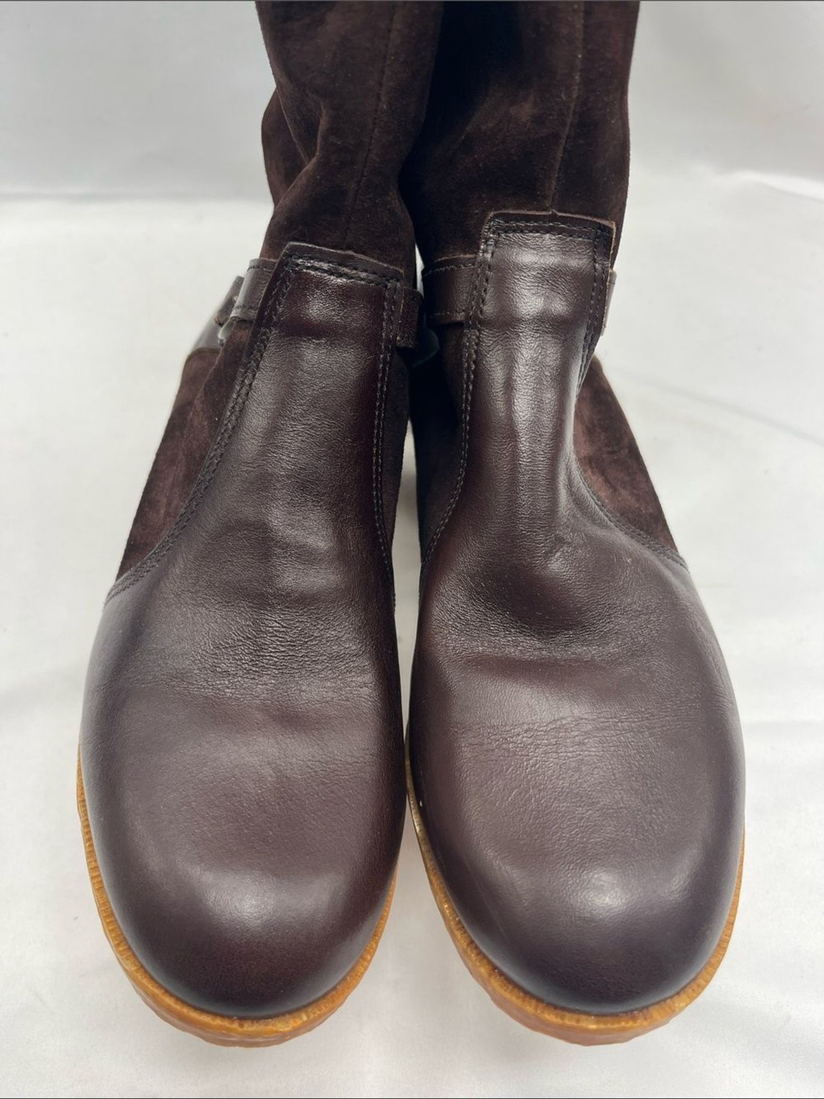 Vintage 1960s Hush Puppies Brown Suede Knee High Boots with Buckle