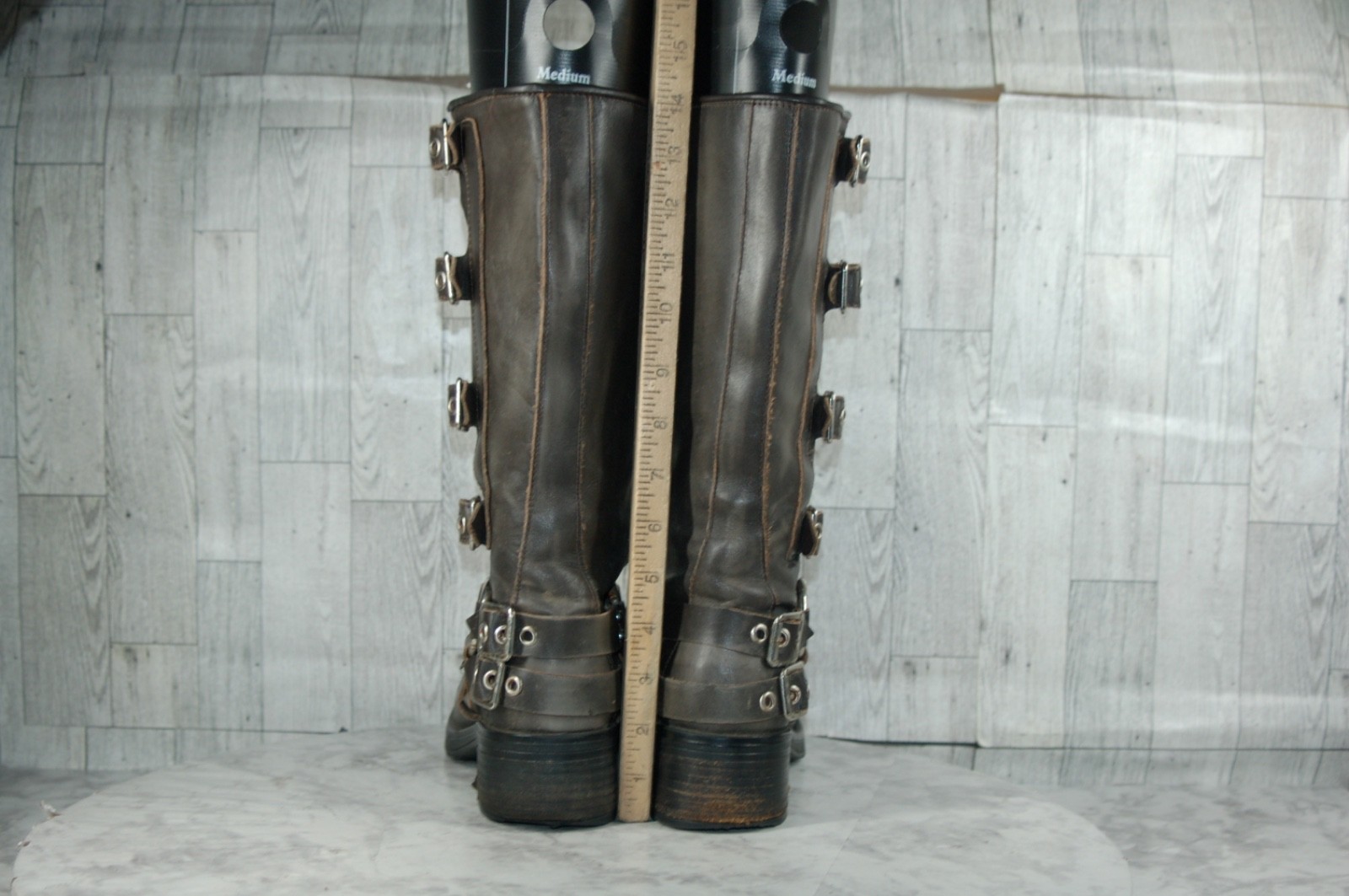 Steve Madden Brocks Biker Boots Women 8.5M Punk Harness Shoes Brown Distressed