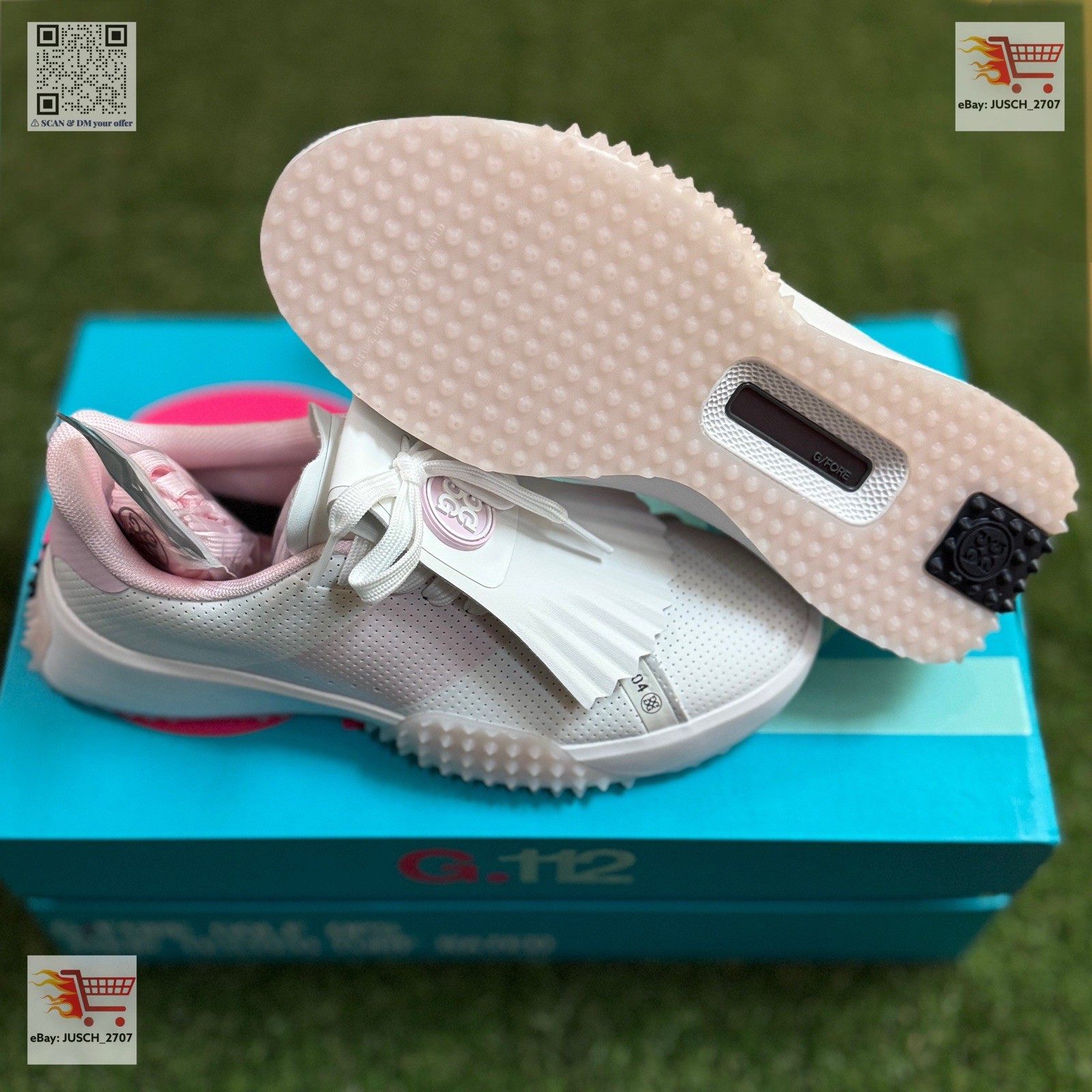 G/Fore Perforated Saddle G.112 Golf Shoe Sneaker ⛳️ Ladies 8.5 ⛳️ White Pink